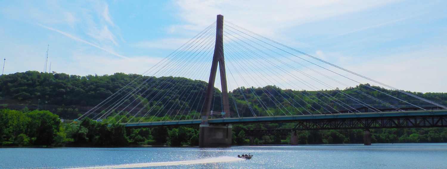 A scenic view of the Veterans Memorial Bridge connecting Steubenville, Ohio and Weirton, West Virginia.
